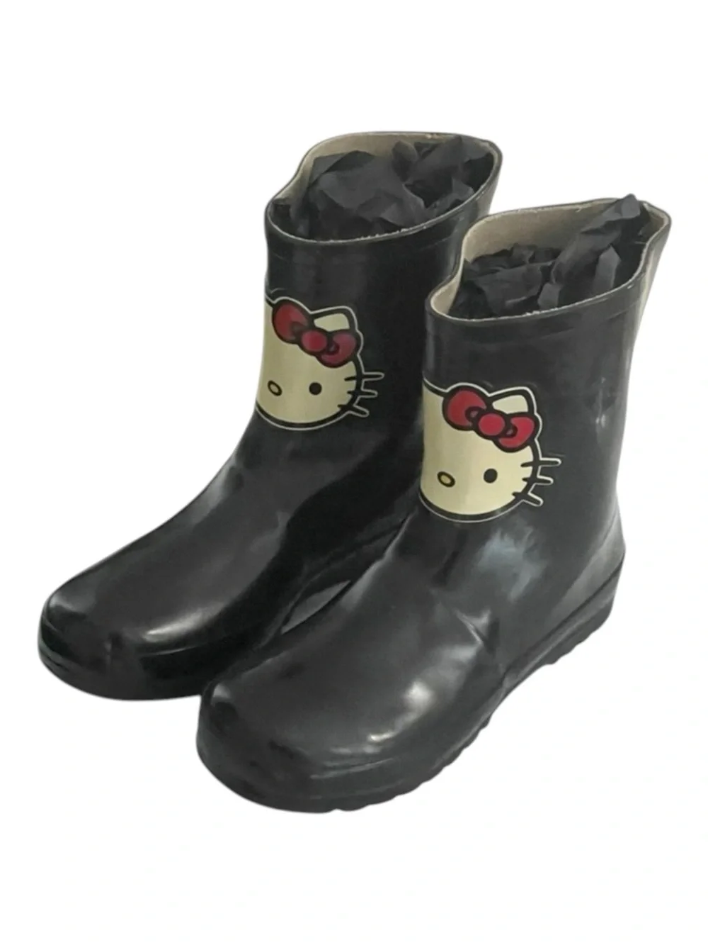 Rare: Victoria Couture x Sanrio 🝮 Hello Kitty Rain Boots 🝮 Glossy Black 🝮 2.5